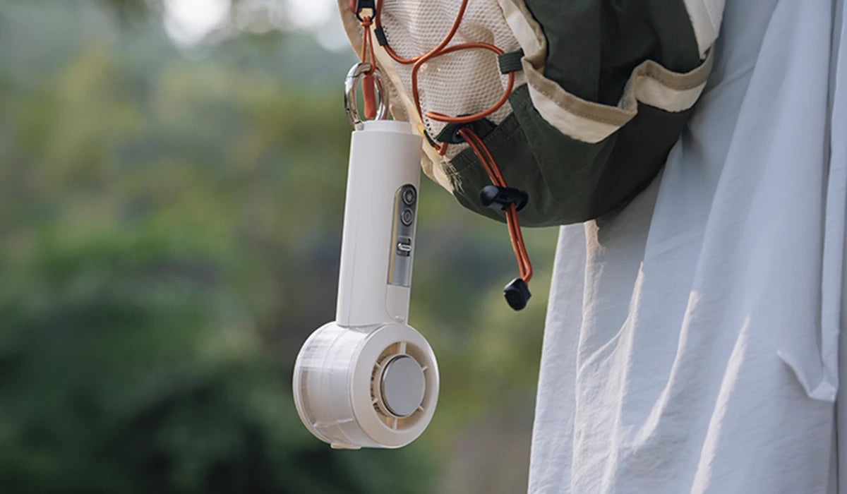 FAN101 small portable fan with metal ring for bag attachment
